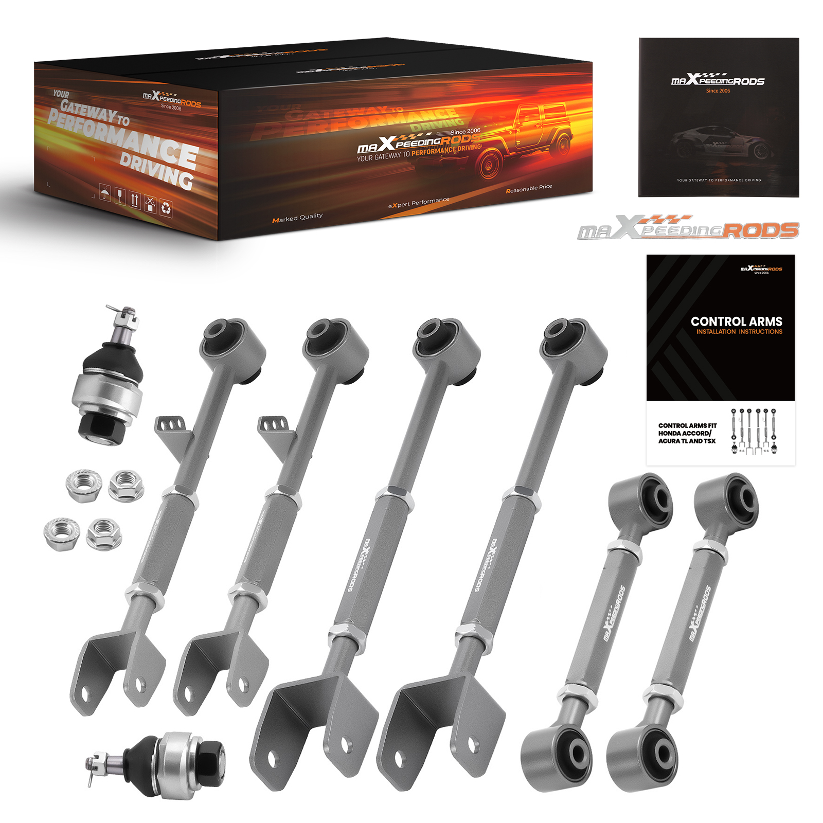 Pair Front Ball Joint+6Pcs Rear Camber Control Arms Toe Kit for Accord Crosstour