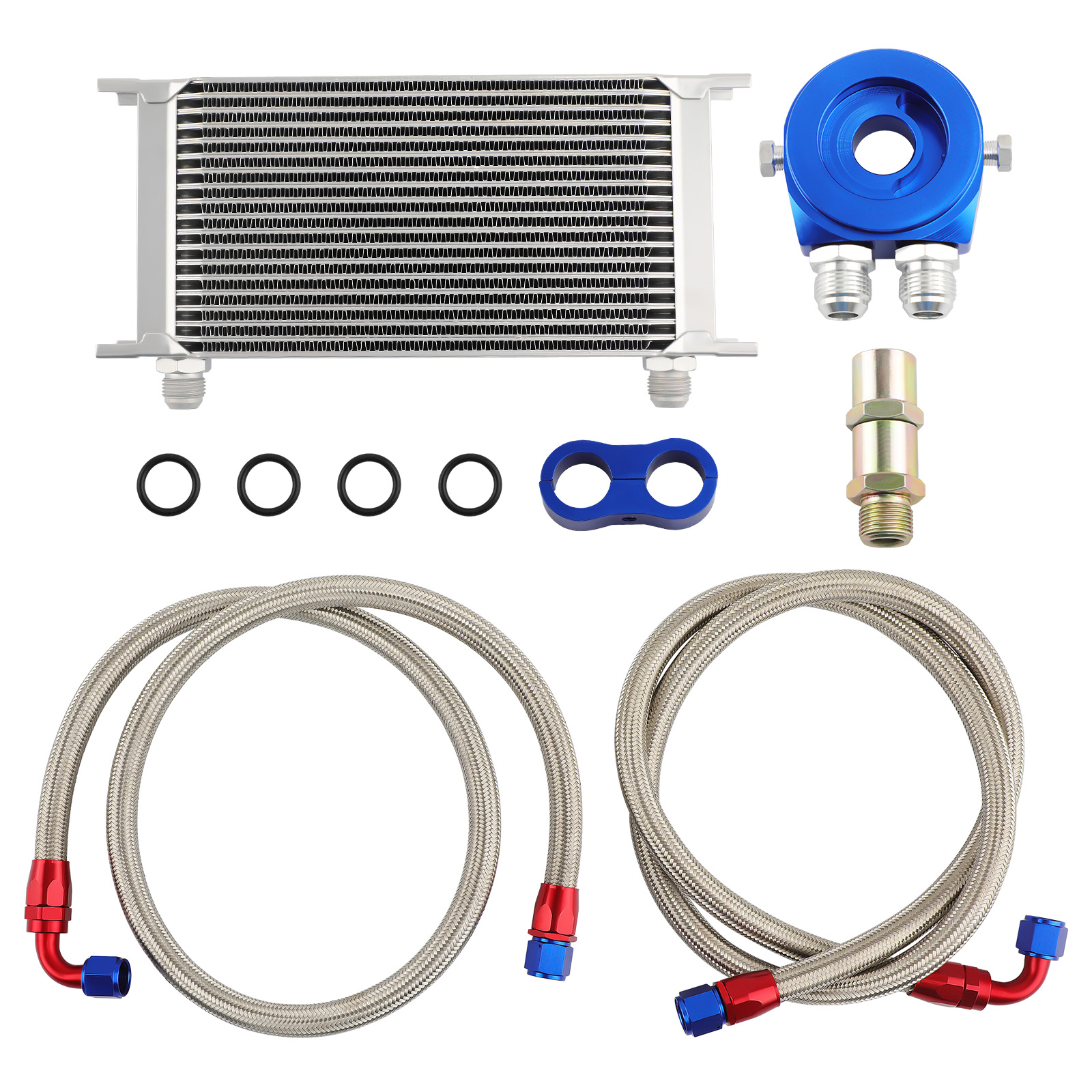 19 Row An10 Universal Engine Transmission Oil Cooler Kit+Filter Adapter Hose Kit