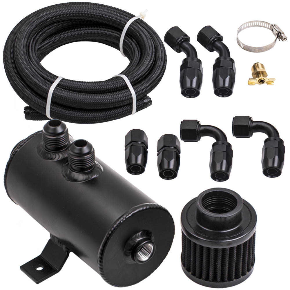Oil Catch Can 0.75L Aluminium Baffled Engine 2x-10 AN +3M Hose Fitting Kit new