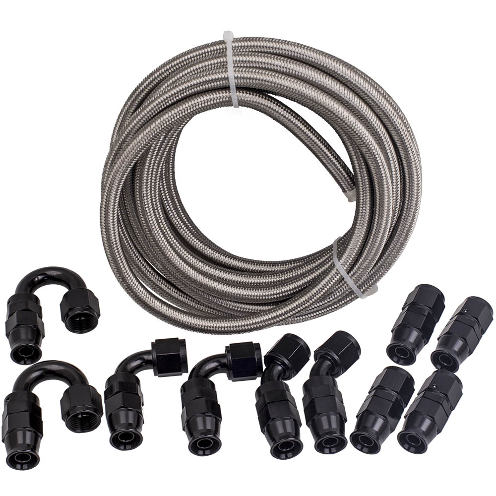 AN-8 6M 20FT Fuel Hose + Hose End Adapter Kit Raccords Kit de tuyau Universal