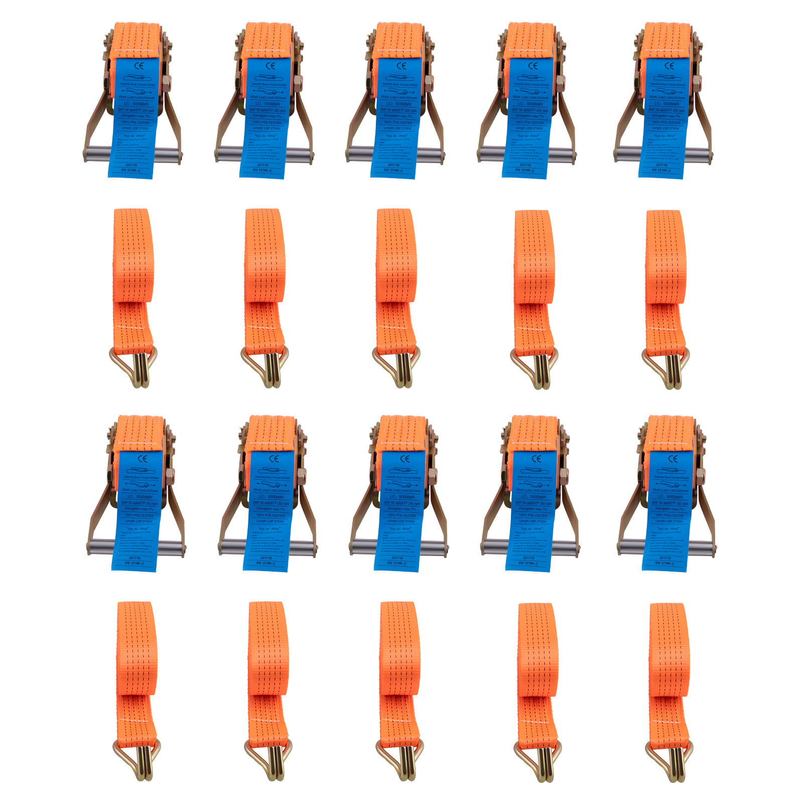 x10 50MM 6 Metre 5 Ton Ratchet Straps 5000KG 6M 5T Tie Down Lashing Claw Hook